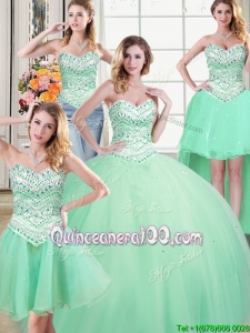 Best Selling Tulle Sweetheart Apple Green Detachable Quinceanera Dresses with Beading