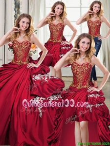 Exclusive Applique and Bubble Detachable Sweet 15 Dresses in Wine Red
