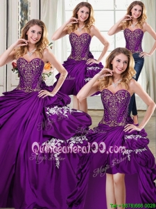 Romantic Bubble and Applique Purple Detachable Quinceanera Dresses with Beaded Bodice