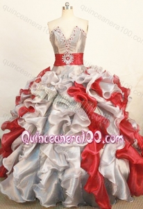 Gorgeous Ball Gown Floor-length Sliver Organza Beading Quinceanera Dress