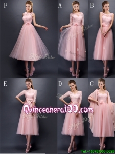 Most Popular Baby Pink Tulle Dama Dress in Tea Length