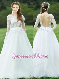 Pretty Applique White Backless Dama Dress with Long Sleeves