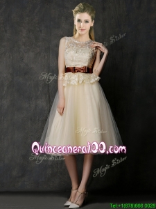 Classical See Through Scoop Dama Dress with Bowknot and Lace