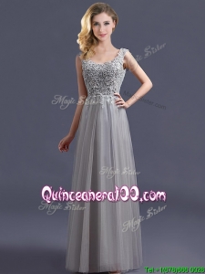 Most Popular Scoop Grey Long Dama Dress with Appliques