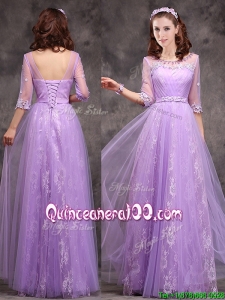 Popular Half Sleeves Lavender Dama Dress with Appliques and Beading