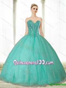 Popular Beading and Appliques Turquoise Sweetheart Quinceanera Dresses for 2015