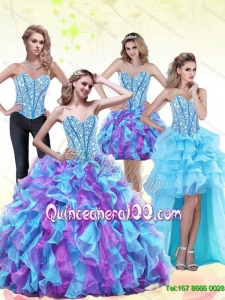 2015 Plus Size Beading and Ruffles Sweetheart Quinceanera Gowns in Multi Color