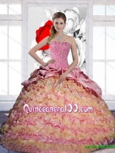 Pretty Pick Ups and Ruffles Sweetheart 2015 Quinceanera Dresses in Multi Color