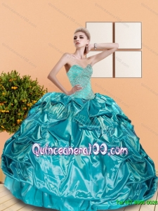 2015 Classical Sweetheart Teal Sweet 16 Dresses with Beading and Pick Ups