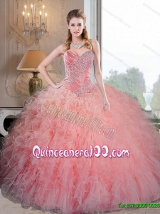 Wonderful Baby Pink Organza Sweet 16 Dresses with Beading and Ruffles