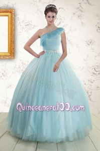 Pretty One Shoulder Light Blue Quinceanera Dress for 2015