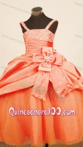 Discount Orange Red Little Girl Pageant Dress Pick-ups Straps Beaded Decorate WithTaffeta Ball Gown In 2013