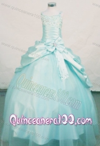 Ball Gown Straps Floor-length Light Blue Beading Little Girl Pageant Dresses
