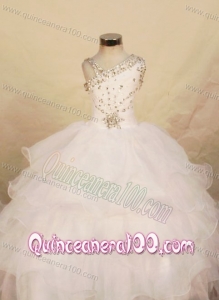 Beautiful White Ball gown Organza One Shoulder Floor-length Beading Little Girl Pageant Dresses