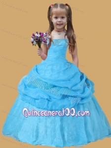 Strapless Pick-ups Ball Gown Little Girl Pageant Dress in Blue