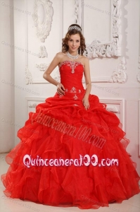 Strapless Organza Beading And Ruffles 16 Birthday dress in Red
