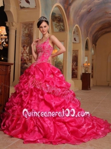Red Ball Gown Spaghetti Straps Floor-length Organza Embroidery 16 Party Dress