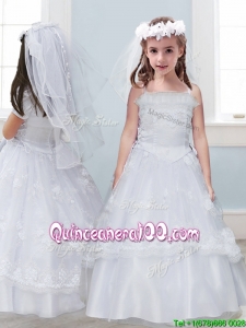 Perfect Laced Spaghetti Straps Tulle Flower Girl Dress in White