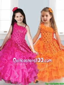 Best Asymmetrical Neckline Little Girl Pageant Dress with Appliques and Ruffled Layers