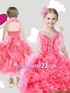 Lovely Spaghetti Straps Little Girl Pageant Dress with Beading and Rolling Flowers