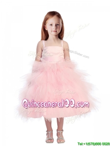 Discount Spaghetti Straps Beading and Ruffled Layers Mini Quinceanera Dress in Pink