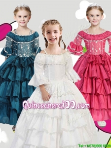 Gorgeous Spaghetti Straps Three Fourth Length Sleeves Mini Quinceanera Dress with Lace and Ruffled Layers