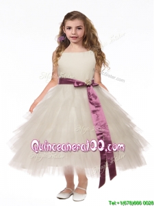 Lovely Scoop White Mini Quinceanera Dress with Bowknot and Ruffled Layers