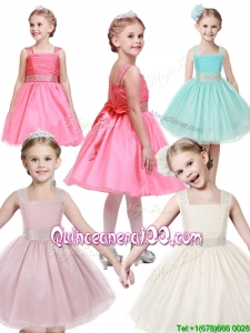 Popular Straps Tulle Mini Quinceanera Dress with Bowknot and Beading