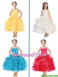 Romantic Spaghetti Straps Little Girl Pageant Dress with Beading and Ruffled Layers