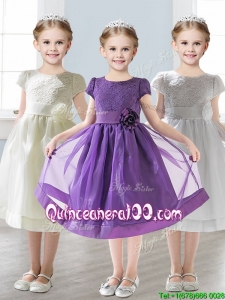 Wonderful Scoop Short Sleeves Mini Quinceanera Dress with Appliques and Lace