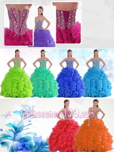 2014 New Arrival Sweetheart Beaded Decorate Dresses For a Quinceanera with Ruffles