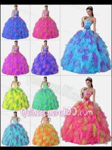 Ball Gown Strapless Appliques and Ruffles Quinceanera Dress with Sashes