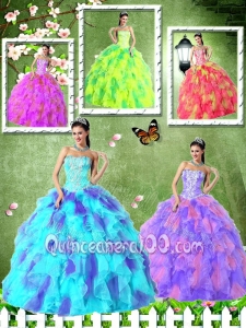 Strapless Appliques and Ruffles Sashes for 2014 New Sweet 15 Dresses
