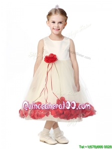 Best Scoop Mini Quinceanera Dress with Red Hand Made Flowers
