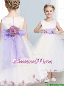 Fashionable Scoop Hand Made Flowers and Appliques Mini Quinceanera Dress in White