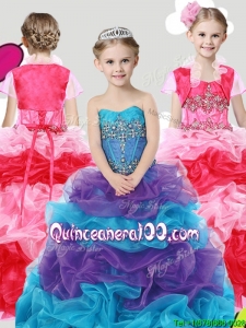 Lovely Beaded and Ruffled Mini Quinceanera Dress with Puffy Skirt