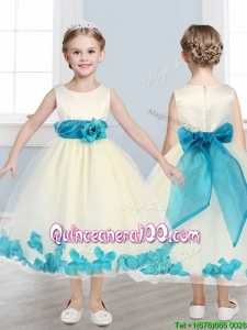 Lovely Scoop Mini Quinceanera Dress with Teal Hand Made Flowers