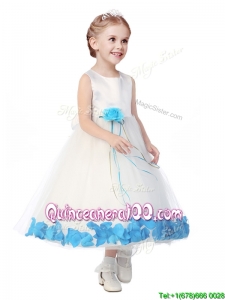 Perfect Scoop Mini Quinceanera Dress with Aqua Blue Hand Made Flowers