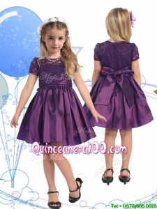 See Through Scoop Purple Mini Quinceanera Dress with Lace and Belt