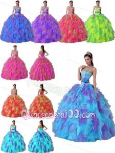 All Color Sweet Puffy Strapless Quinceanera Dress with Appliques and Ruffles 2014