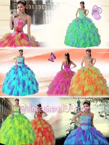 Strapless Puffy Sashes Quinceanera Dress with Ruffles and Appliques