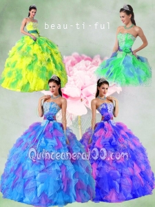 All Colors Puffy Strapless Appliques Quinceanera Dress with Sashes and Ruffles