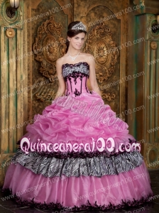 Rose Pink Ball Gown Strapless Floor-length Picks-Up Taffeta Quinceanera Dress