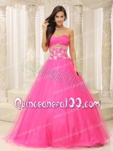 2014 A-line Sweetheart Rose Pink Quinceanera Dress with Appliques