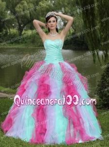 Colorful Sweetheart Quincenaera Dress For Graduation With Beaded Drcorate Ruffle Layers