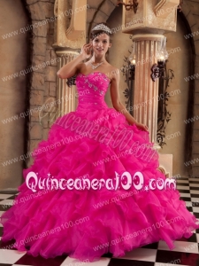 Coral Red Ball Gown Sweetheart Floor-length Organza Ruffles Quinceanera Dress