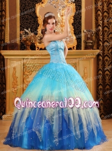 Gorgeous Ball Gown Sweetheart Floor-length Beading Satin and Organza Blue Quinceanera Dress