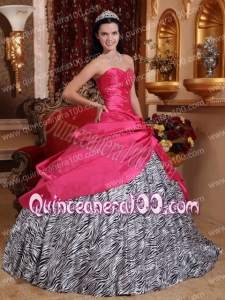 Hot Pink Ball Gown Sweetheart Floor-length Taffeta and Zebra Beading Quinceanera Dress