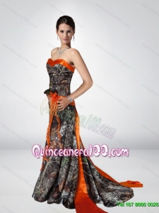 Luxurious Column Strapless Camo Discount Dama Dresses with Hand Made Flower