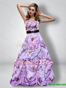 Romantic Sweetheart Camo Discount Dama Dresses with Sash for 2015